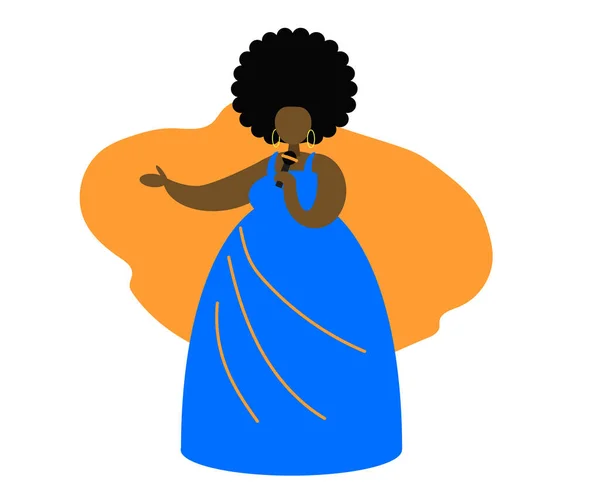Mujer Negra Con Micrófono Cantante Ilustración Vectorial — Vector de stock