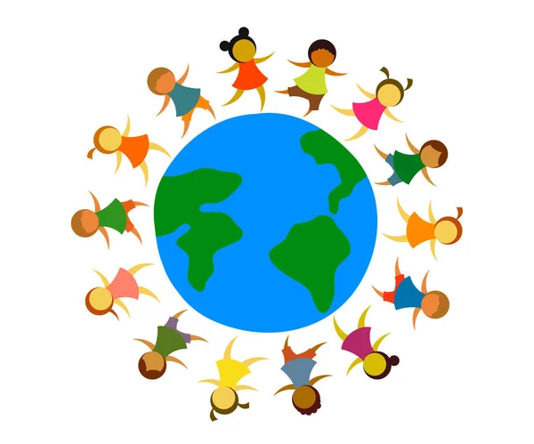 Enfants Planète Terre Sur Fond Blanc Illustration Vectorielle — Image vectorielle