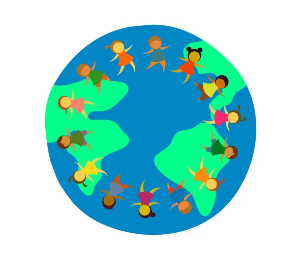 Children Planet Earth White Background Vector Illustration — Stock Vector
