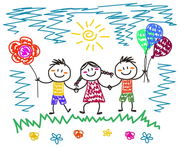 Various Kids Balloons White Background Children Drawing Vector Illustration — Stock Vector