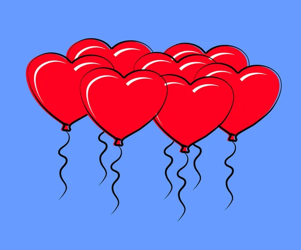 Hjärtformade Ballonger Blå Bakgrund Tecknad Film Vektorillustration — Stock vektor