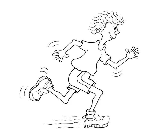 man running, black and white illustration. cartoon