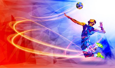 Soyut voleybol oyuncusu siluet üçgen içinde Illustration. voleybolcu, spor