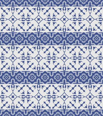 Vektör sorunsuz Portekizce stili arka planda döşer. Mavi ve beyaz mozaik sınır. Fayans seramik Hollandalı, portuguese, İspanyol, İtalyan tarzı için.