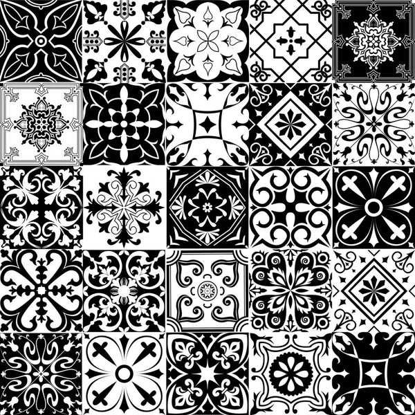 Siyah ve beyaz büyük vektör kümesi Portekizce tarzda döşer.