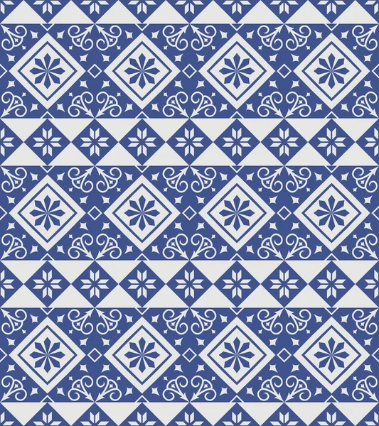 Vektör sorunsuz Portekizce stili arka planda döşer. Mavi ve beyaz mozaik sınır. Fayans seramik Hollandalı, portuguese, İspanyol, İtalyan tarzı için.