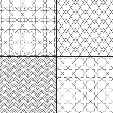 Sorunsuz soyut kompozisyon vektör kümesi. Çokgenler siyah beyaz.