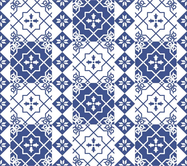 Fondo Baldosas Sin Costura Vectorial Estilo Portugués Borde Mosaico Azul — Archivo Imágenes Vectoriales