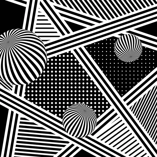 Vector Abstracto Fondo Rayado Con Esferas Rayadas Blanco Negro — Vector de stock