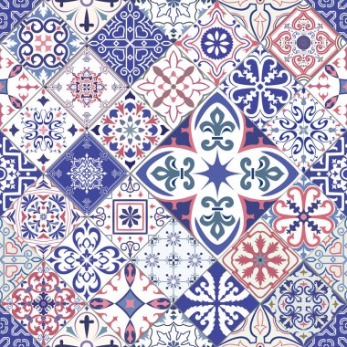 Vektör sorunsuz portuguese, İspanyol, İtalyan stili arka planda döşer. Duvar kağıdı, arka planlar, dekorasyon tasarım, seramik, sayfa dolgu ve daha fazlası için.