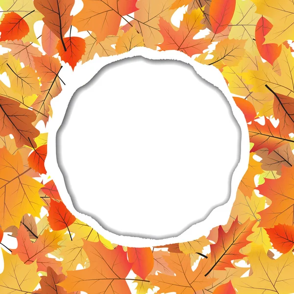 ベクトルの背景に破れた紙 テキスト用のスペース 秋の葉パターン — ストックベクタ