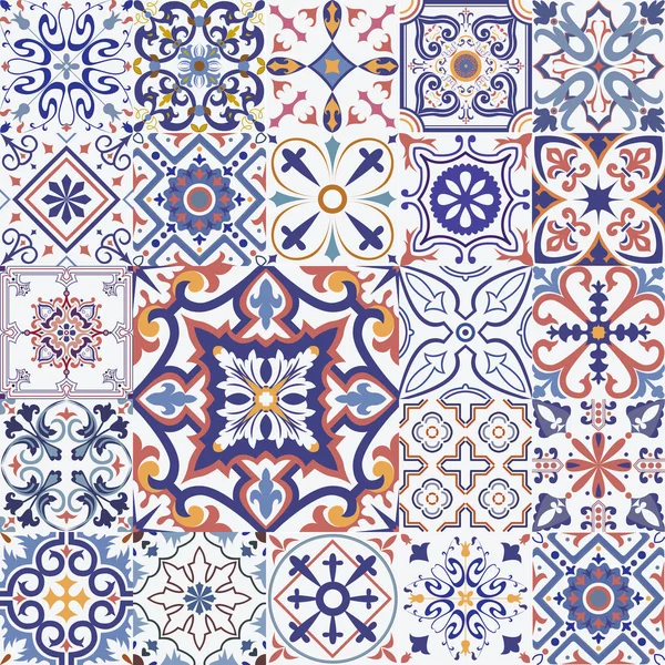 Portekiz İspanyol, İtalyan tarzı gri döşeme büyük vektör ayarlayın. Duvar kağıdı, arka planlar, dekorasyon tasarım, seramik, sayfa dolgu ve daha fazlası için.