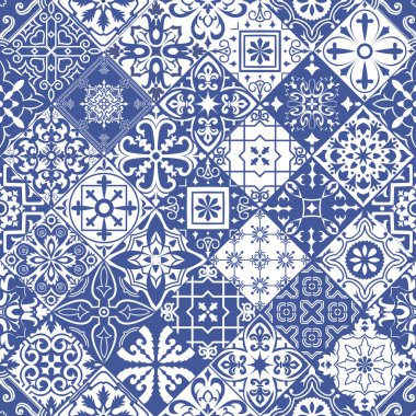 Vektör sorunsuz portuguese, İspanyol, İtalyan stili arka planda döşer. Duvar kağıdı, arka planlar, dekorasyon tasarım, seramik, sayfa dolgu ve daha fazlası için.
