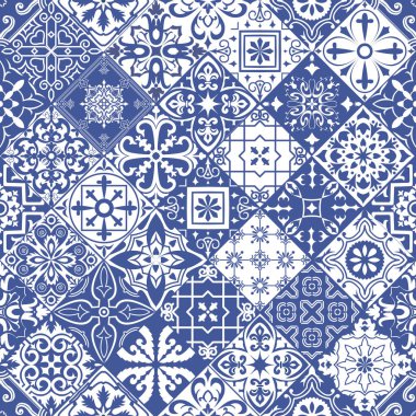 Vector seamless tiles background in portuguese, spanish, italian style. For wallpaper, backgrounds, decoration for your design, ceramic, page fill and more. clipart