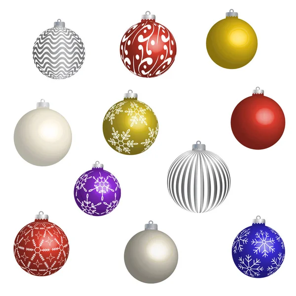 Conjunto Vetorial Bolas Festivas Coloridas Isoladas Feliz Natal Feliz Ano — Vetor de Stock