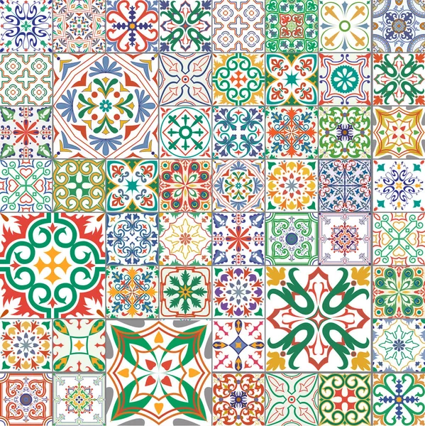 Fayans portuguese, İspanyol, İtalyan tarzı büyük vektör kümesi. Duvar kağıdı, arka planlar, dekorasyon tasarım, seramik, sayfa dolgu ve daha fazlası için.