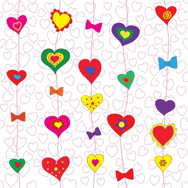 Διάνυσμα Φόντο Πολύχρωμες Καρδιές Στυλ Καρτούν — Διανυσματικό Αρχείο