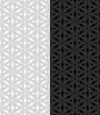 Kusursuz soyut kalıplar dizisi. Siyah beyaz desenli çiçekler..