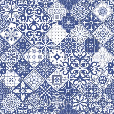 Portekiz tarzında pürüzsüz fayanslar. Flamanca, Portekizce, İspanyolca, İtalyanca seramik mozaik deseni.