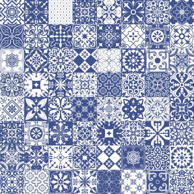 Portekiz tarzında fayans seti. Flamanca, Portekizce, İspanyolca, İtalyanca seramik mozaik deseni.