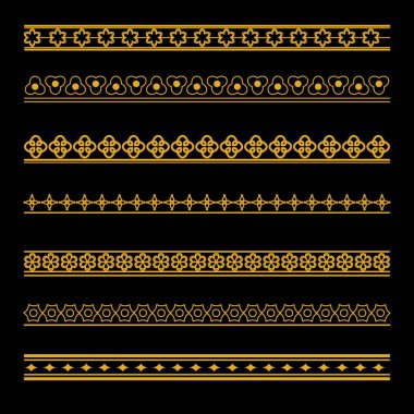 Siyah arkaplanda altın kenarlı büyük vektör kümesi. 