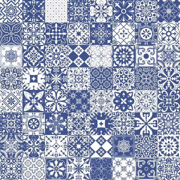 Set Azulejos Fondo Estilo Portugués Patrón Mosaico Para Cerámica Holandés — Vector de stock