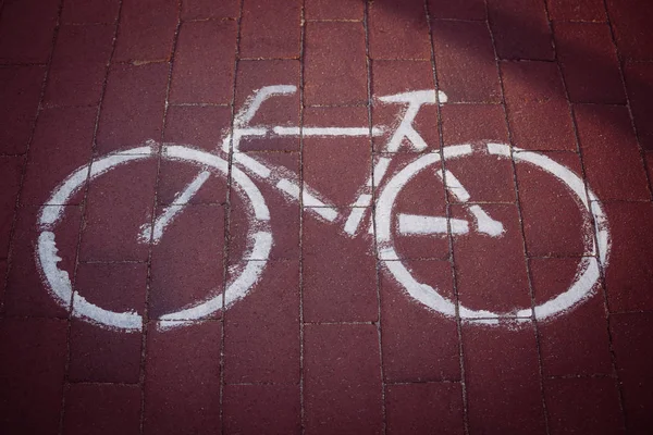 Panneau Peint Vélo Sur Brique Piste Cyclable — Photo
