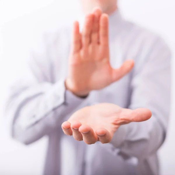 Αρσενικό Χέρια Είναι Προβολή Χειρονομία Φροντίσουν Κάτι — Φωτογραφία Αρχείου