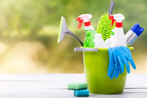 Cleaning Concept Cleaning Supplies Needed Spring Cleaning Cleaning Equipment Spring — Stock Photo, Image