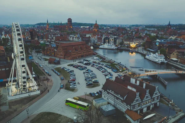 Aerial View Motlawa River Gdansk Amber Sky Wheel — Stock Photo, Image