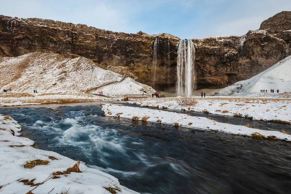 Vista Unica Una Delle Famose Cascate Islandesi Chiamate Seljalandsfoss Tuo — Foto Stock