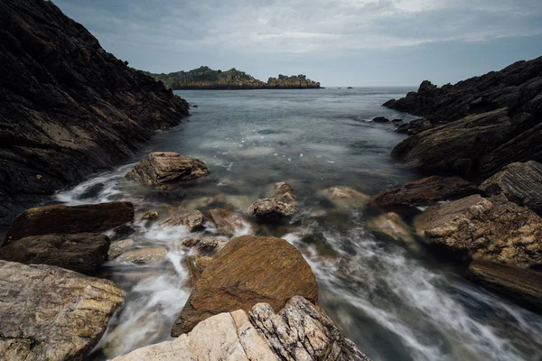 Rocas Costa Bretaña Francia Larga Exposición Pointe Grouin — Foto de Stock