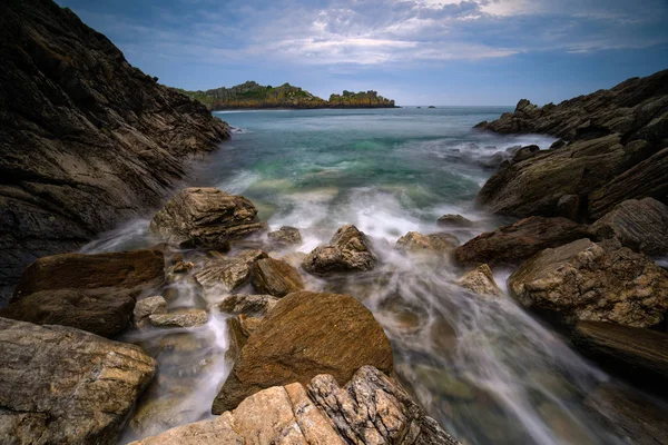 Rocks Coast Bretagne France Long Exposure Pointe Grouin — Stock Photo, Image