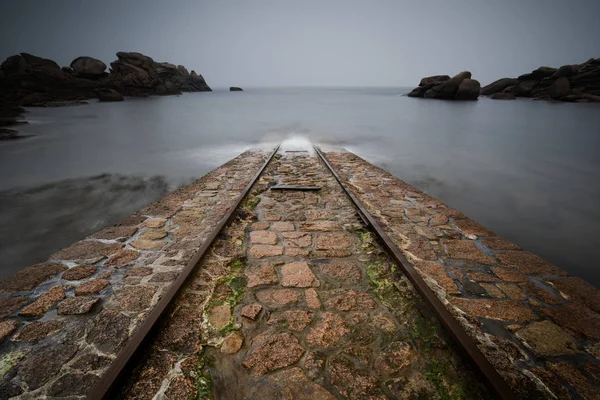 Long Exposure View Rails Sea Ploumanach Bretagne France — Stock Photo, Image