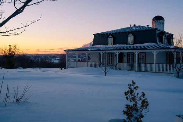 Boerderij Winter Canada Bij Zonsondergang Orlean Eiland Niemand — Stockfoto