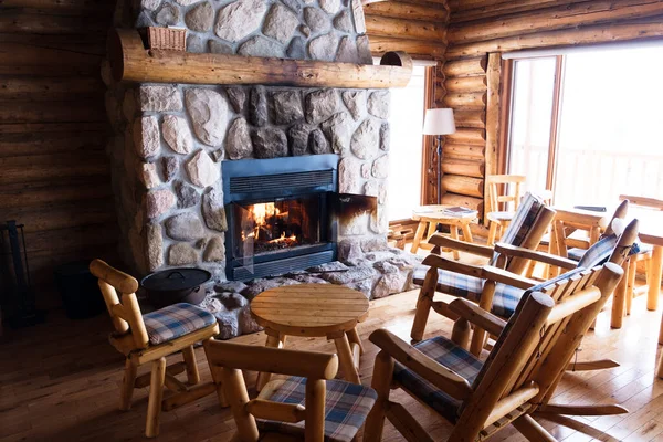 Intérieur Chalet Avec Sièges Feu Personne Canada — Photo