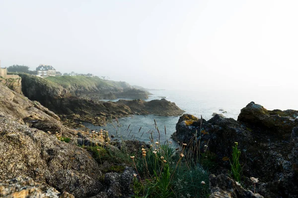 Shore Dusk Fog Pointe Grouin Bretagne — Stock Photo, Image