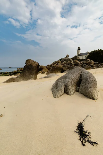 View Pontusval Lighthouse Beach Bretagne France — Stock Photo, Image