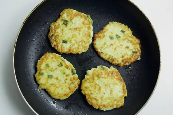 Healthy Veggie Fritters Frying Pan Top View — Stock Photo, Image