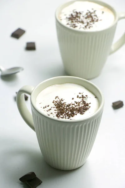 Homemade Hot Chocolate Drink Topped Whipped Cream Grated Chocolate White — Stock Photo, Image