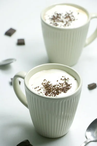 Homemade Hot Chocolate Drink Topped Whipped Cream Grated Chocolate White — Stock Photo, Image