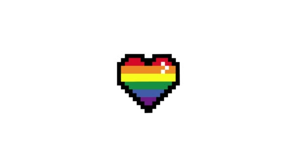 Arco Íris Bit Pixel Arte Estilo Coração Batendo Animação Símbolo — Vídeo de Stock