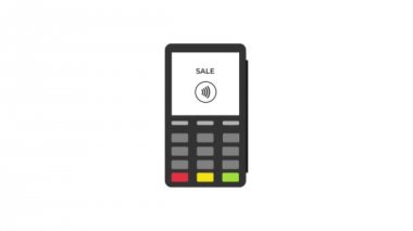 Mobil ödeme animasyon. Cep telefonu Pos Terminal üzerinde tutarak ve Nfc teknolojisi ile mobil ödeme yapma el.
