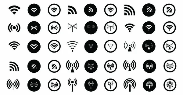 45 farklı Wifi simgeleri ayarlayın. Vektör wi-fi sinyal işareti. Tek renkli kablosuz semboller kümesi. Eps 10