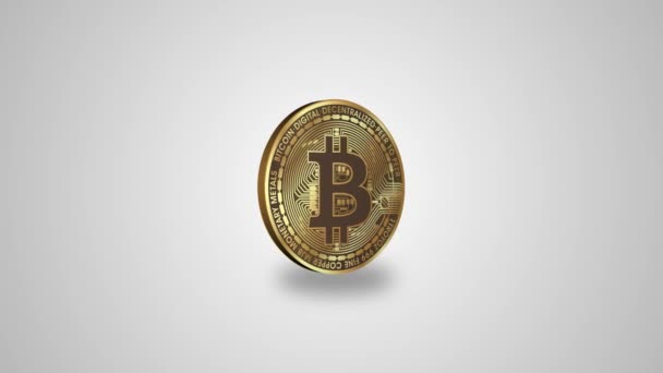 Realistic Rotating Bitcoin Coin White Background Looping Digital Coin Made — Stockvideo