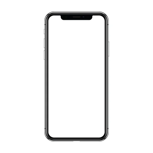 Nueva Versión Negro Delgado Smartphone Con Pantalla Blanco Aislado Sobre — Vector de stock