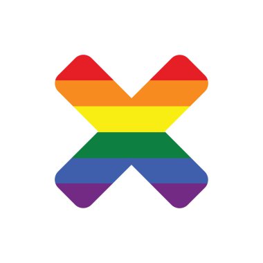 Gökkuşağı beyaz arka plan üzerinde izole işareti simgesini çapraz. Sembol altı gökkuşağı renkleri kene, illüstrasyon vektör. LGBT topluluk ve gurur sembolü. Eşcinsel evlilik ödeneği kavramı.