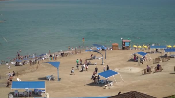 Dead Sea Israel May 2019 Kalia Beach Israel Full People — Stock Video