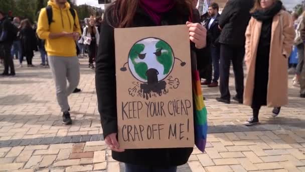 Kiev Ucrania Septiembre Manifestación Pública Calle Contra Calentamiento Global Contaminación — Vídeos de Stock