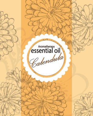 calendula yuvarlak çerçeve ile Kozmetik yağı için şablon kapak. Spa konsept